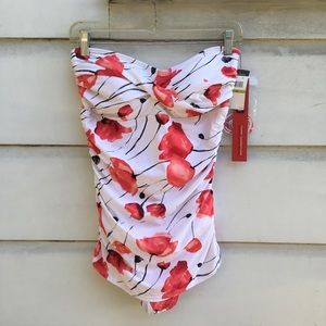 New Jantzen Tummy Camouflage poppy print convertible halter swimsuit 14